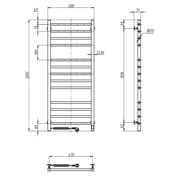 Electric heated towel rail NAVIN Classic Quadro 500x1200 Sensor left, timer