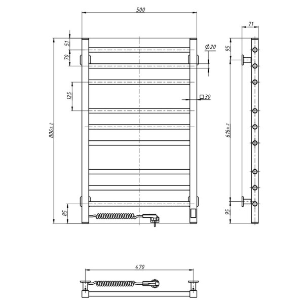 Electric heated towel rail NAVIN Classic Quadro 500x800 Sensor left (white), timer