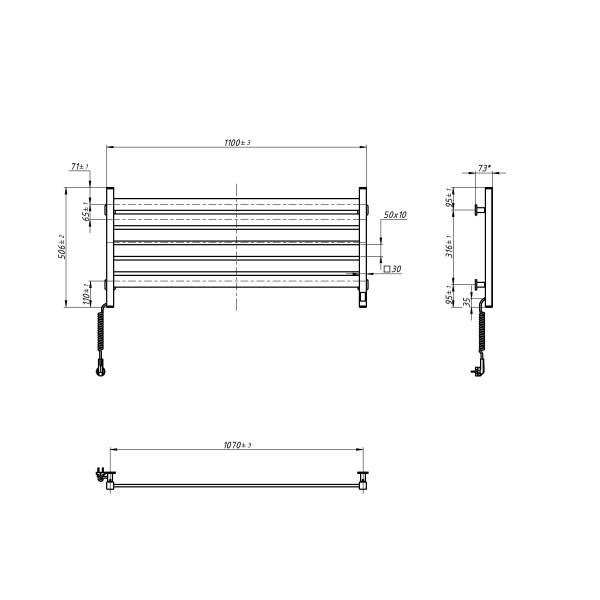 Електрична рушникосушка NAVIN Largo 1100х500 Sensor з Wi-Fi, широка лівобічна, білий оксамит