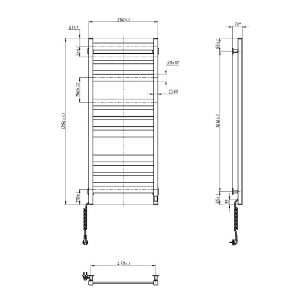 Рушникосушка Largo 500х1200 Sensor з Wi-Fi, лівобічна з таймером, білий оксамит