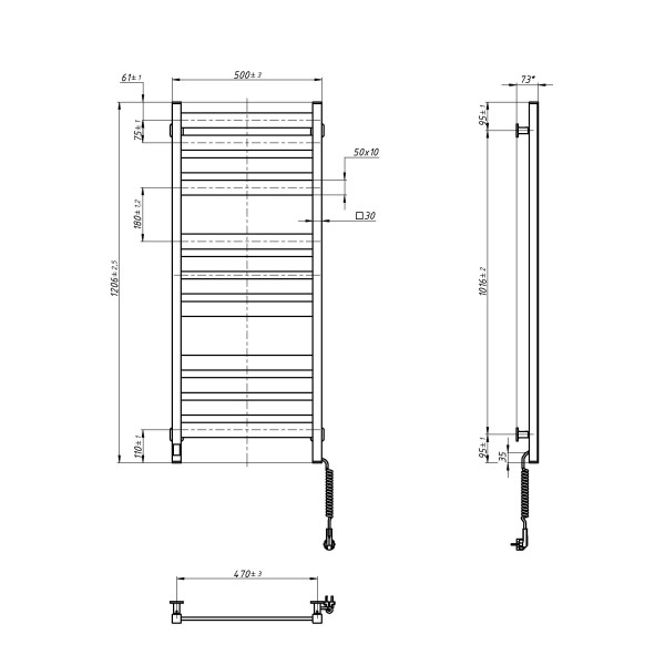 Рушникосушка Largo 500х1200 Sensor з Wi-Fi, правобічна з таймером, білий оксамит