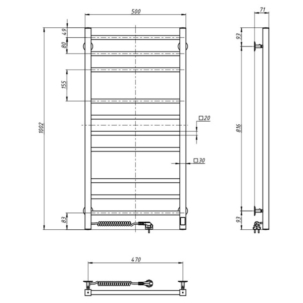 Electric heated towel rail NAVIN Loft 500x1000 Sensor left, timer