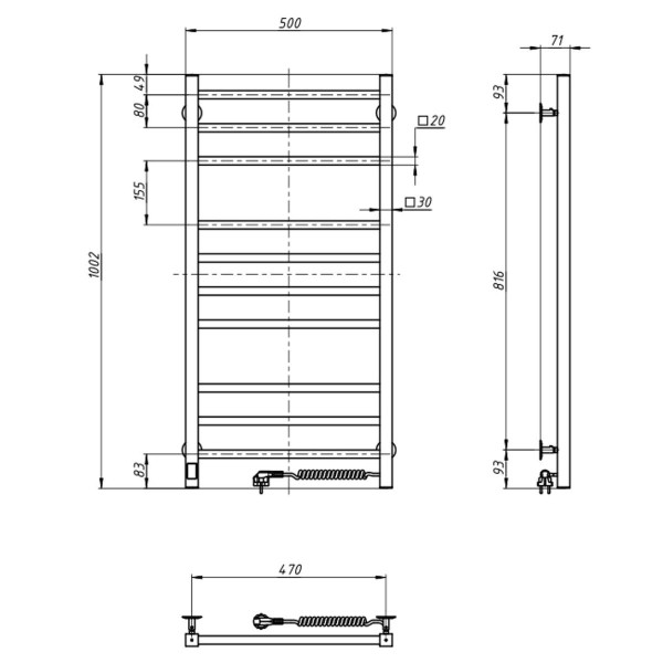 Рушникосушка електрична NAVIN Loft 500х1000 Sensor права, таймер