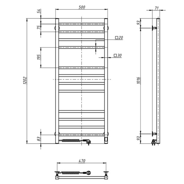 Рушникосушка електрична NAVIN Loft 500х1200 Sensor ліва, таймер