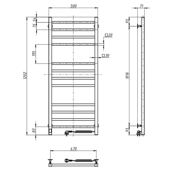 Electric heated towel rail NAVIN Loft 500x1200 Sensor right, timer