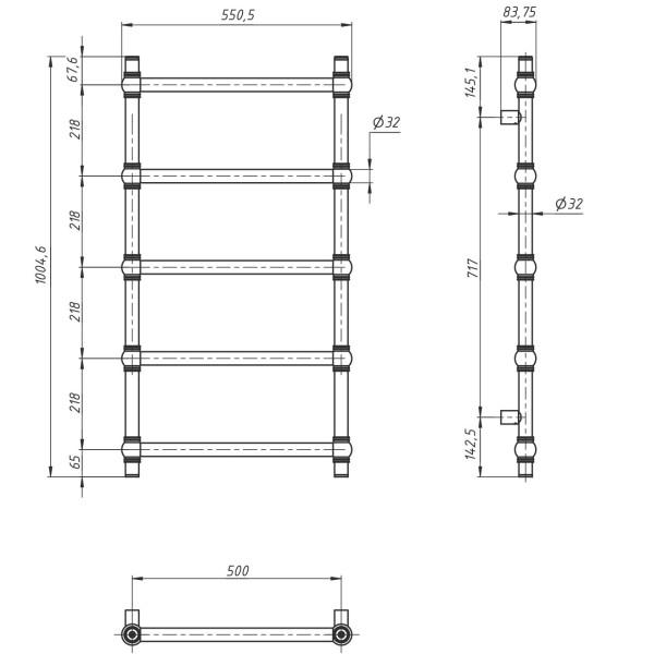 NAVIN Retro water heated towel rail 500x1000, bronze finish