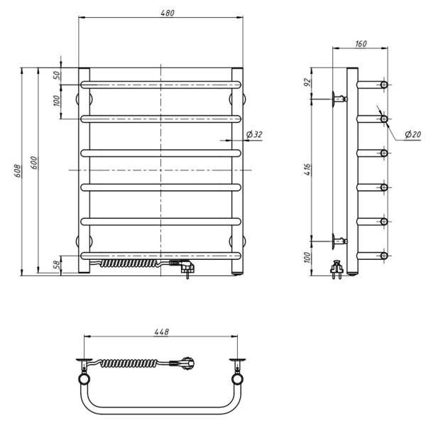 Electric heated towel rail NAVIN Symphony 480x600 left