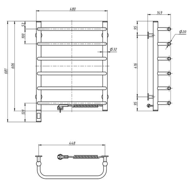 Electric heated towel rail NAVIN Symphony 480x600 right sensor with timer