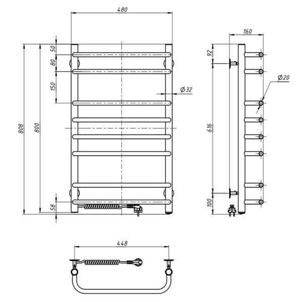 Electric heated towel rail NAVIN Symphony 480x800 left