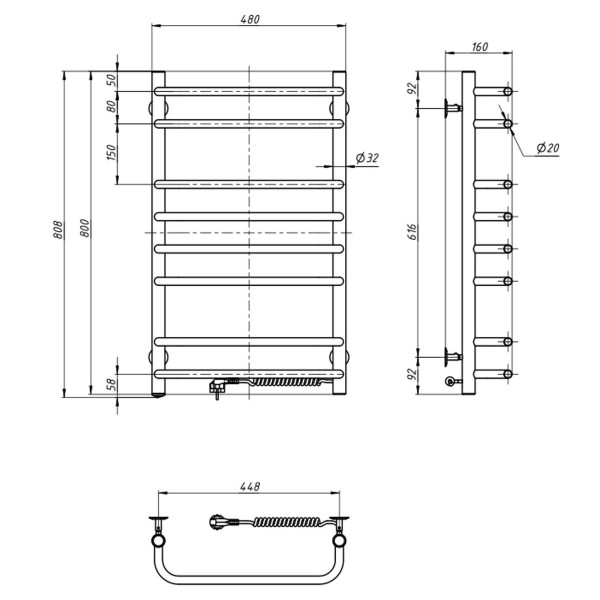 Electric heated towel rail NAVIN Symphony 480x800 right