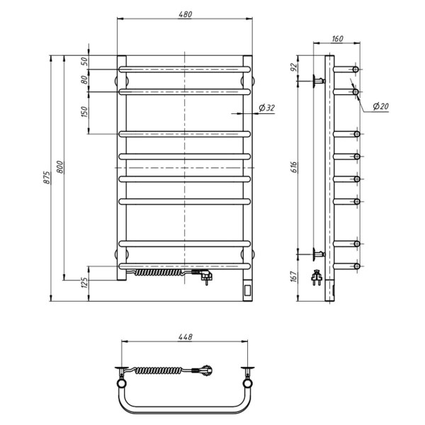 Electric heated towel rail NAVIN Symphony 480x800 left sensor with timer