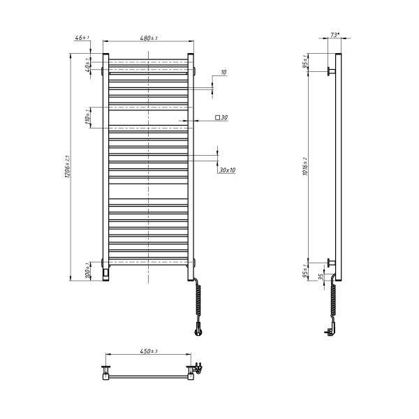 Електрична рушникосушка NAVIN Авангард X 480х1200 Sensor з WI-FI правобічна, біла