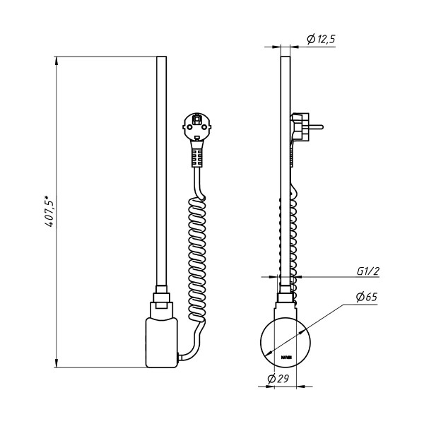 Heating element for heated towel rail NAVIN Sigma 300W gold, with programming function