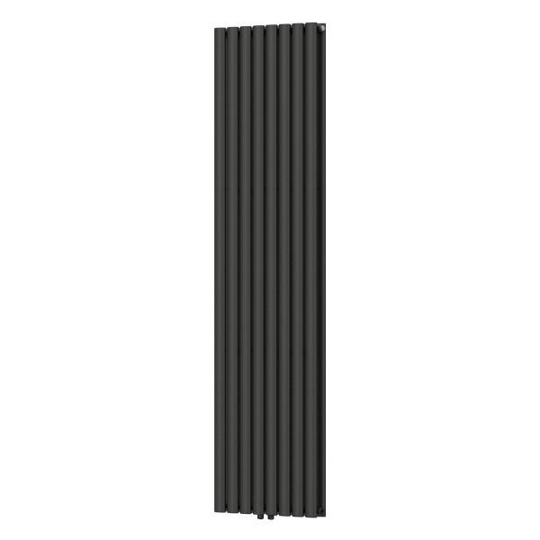 Дизайнерский вертикальный черный радиатор NAVIN Ellipse Double 480×1800-8, нижнее центральное подключение 50 мм.