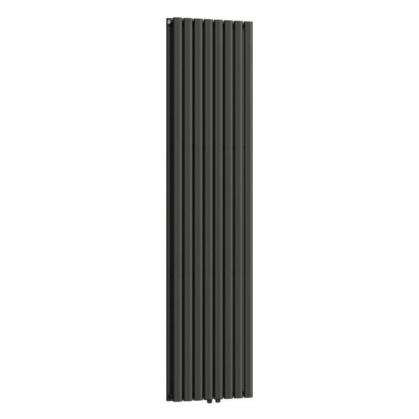 Дизайнерский вертикальный черный радиатор NAVIN Ellipse Double 480×1800-8, нижнее центральное подключение 50 мм.
