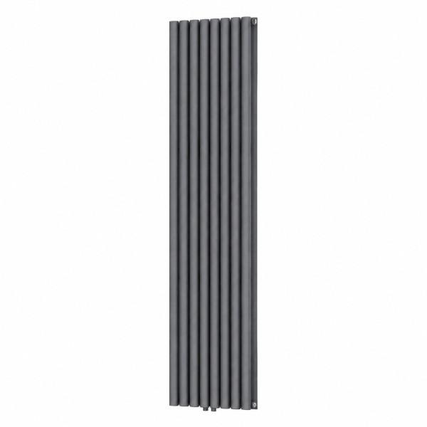 Дизайнерский вертикальный радиатор NAVIN Ellipse Double 480×1800-8, антрацит серый, центральное нижнее подключение 50 мм.