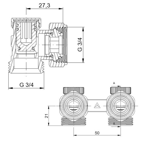 Angle Bottom Connection Valve Vario Term, 50 mm V-type (000M855A001)