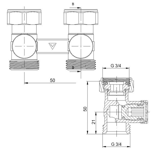 Vario Term straight lower connection unit, 50 mm type V (000M856A001)