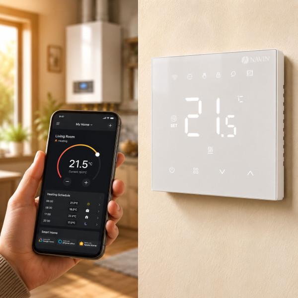 NAVIN WT410 W-3A thermostat with Wi-Fi for heating boilers, white