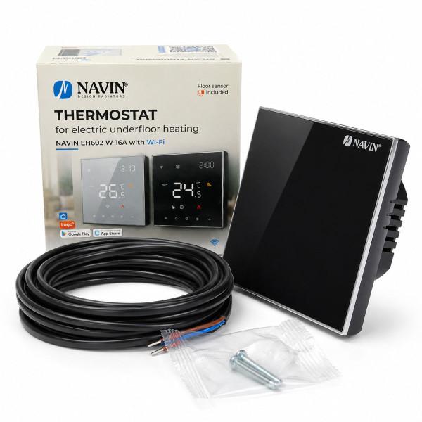 Терморегулятор для електричної теплої підлоги NAVIN EH602 W-16A з Wi-Fi, чорний