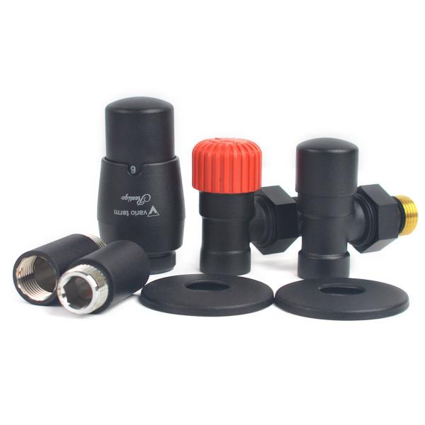 Комплект подключения радиатора термостатический Vario Term ROYAL, черный муар, удлинители 40 мм (2 шт), маскировочные розетки (2 шт)