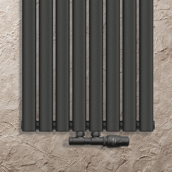 Комплект термостатичний Vario Term TWINS 50 мм, кутовий, правий, чорний структурний, TSGS0214CFK/P