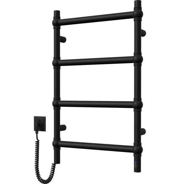 Stainless electric heated towel rail Navin Retro 500x800 Sensor black moiré, left-hand