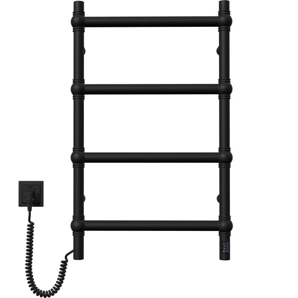 Stainless electric heated towel rail Navin Retro 500x800 Sensor black moiré, left-hand