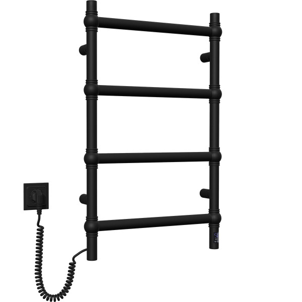 Stainless electric heated towel rail Navin Retro 500x800 Sensor black moiré, left-hand