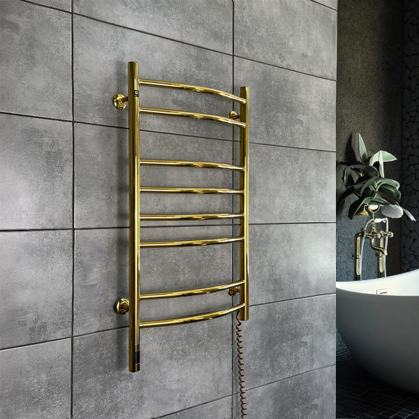 Нержавіюча рушникосушарка електрична NAVIN Камелія 480х800 Sensor, золото, права