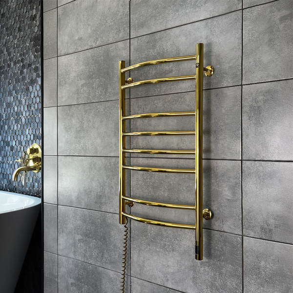 Нержавіюча рушникосушарка електрична NAVIN Камелія 480х800 Sensor, золото, ліва