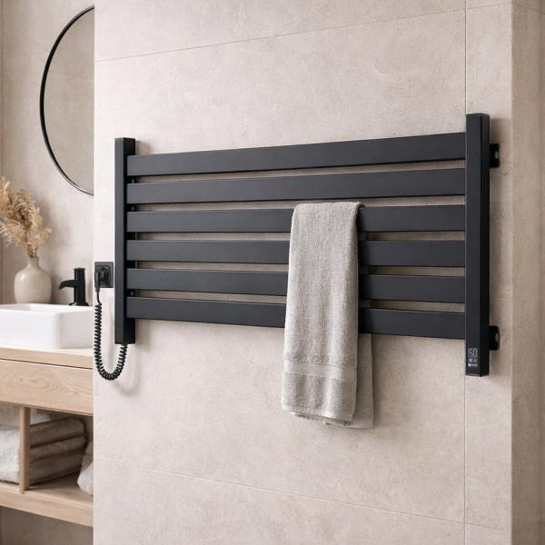 Электрическое полотенцесушитель NAVIN Largo 1100х500 Sensor с Wi-Fi, широкий левосторонний, чёрный муар
