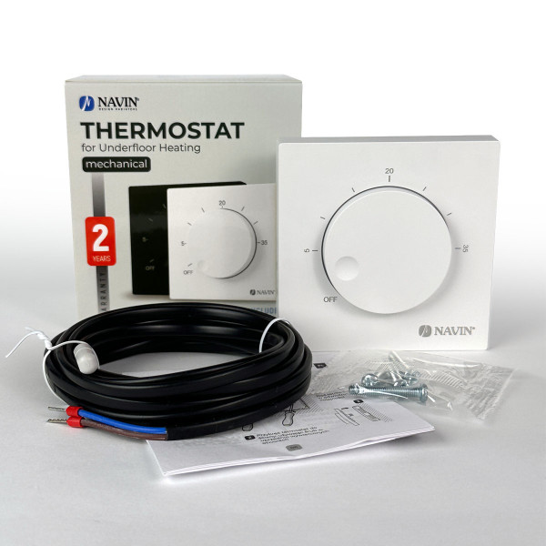 Терморегулятор механический для теплого пола NAVIN EH84WM-16A, белый матовый