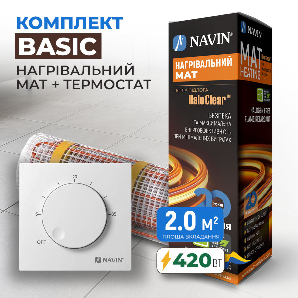 Комплект теплого пола мат NAVIN HaloClear Basic 190/420 белый