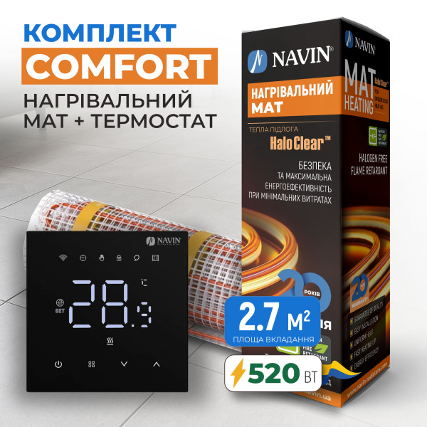 Комплект теплої підлоги мат NAVIN HaloClear Comfort 190/520 чорний