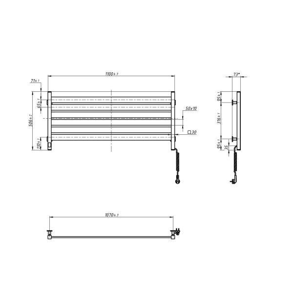 Электрический полотенцесушитель NAVIN Largo 1100х500 Sensor с Wi-Fi, широкий правосторонний, чёрный муар