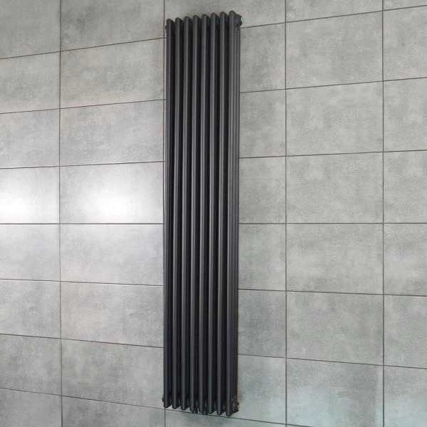 NAVIN Calidum 3-8 Vertical Radiator, 372 × 1800 mm, 50 mm Bottom-Center Connection, Anticor, black moire
