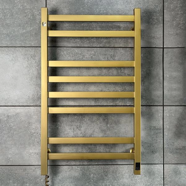 Avangard 480x800 Sensor left-hand heated towel rail with timer, matte gold 