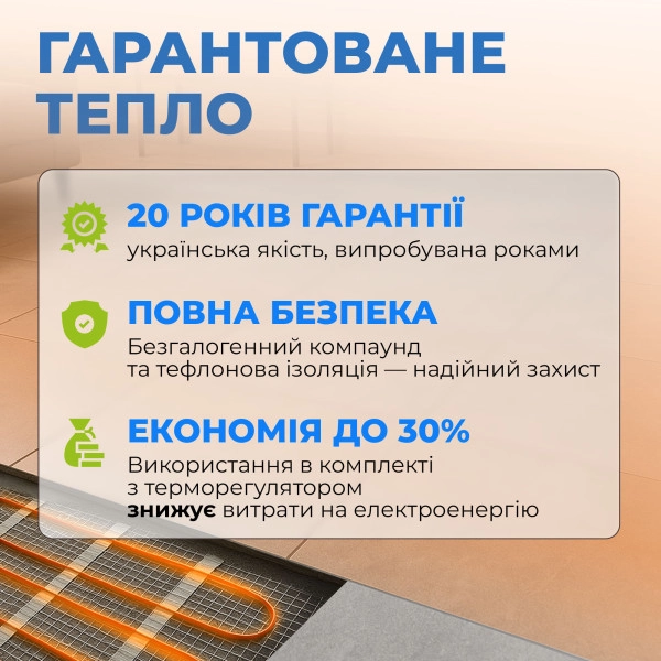 Тепла підлога NAVIN HaloClear 190/520, електричний нагрівальний мат, 2.5 м²