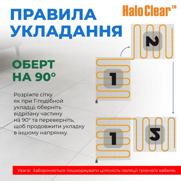 Тепла підлога NAVIN HaloClear 190/520, електричний нагрівальний мат, 2.5 м²